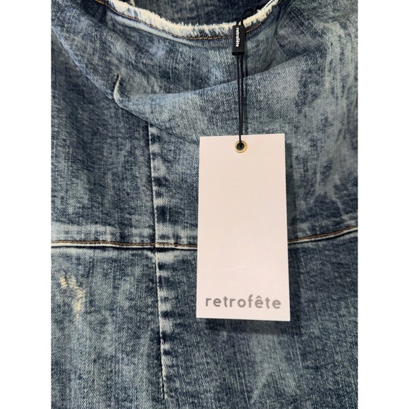 Retroféte Denim Mini Dress Strapless Button Front Slit Acid Wash XL - Picture 11 of 12